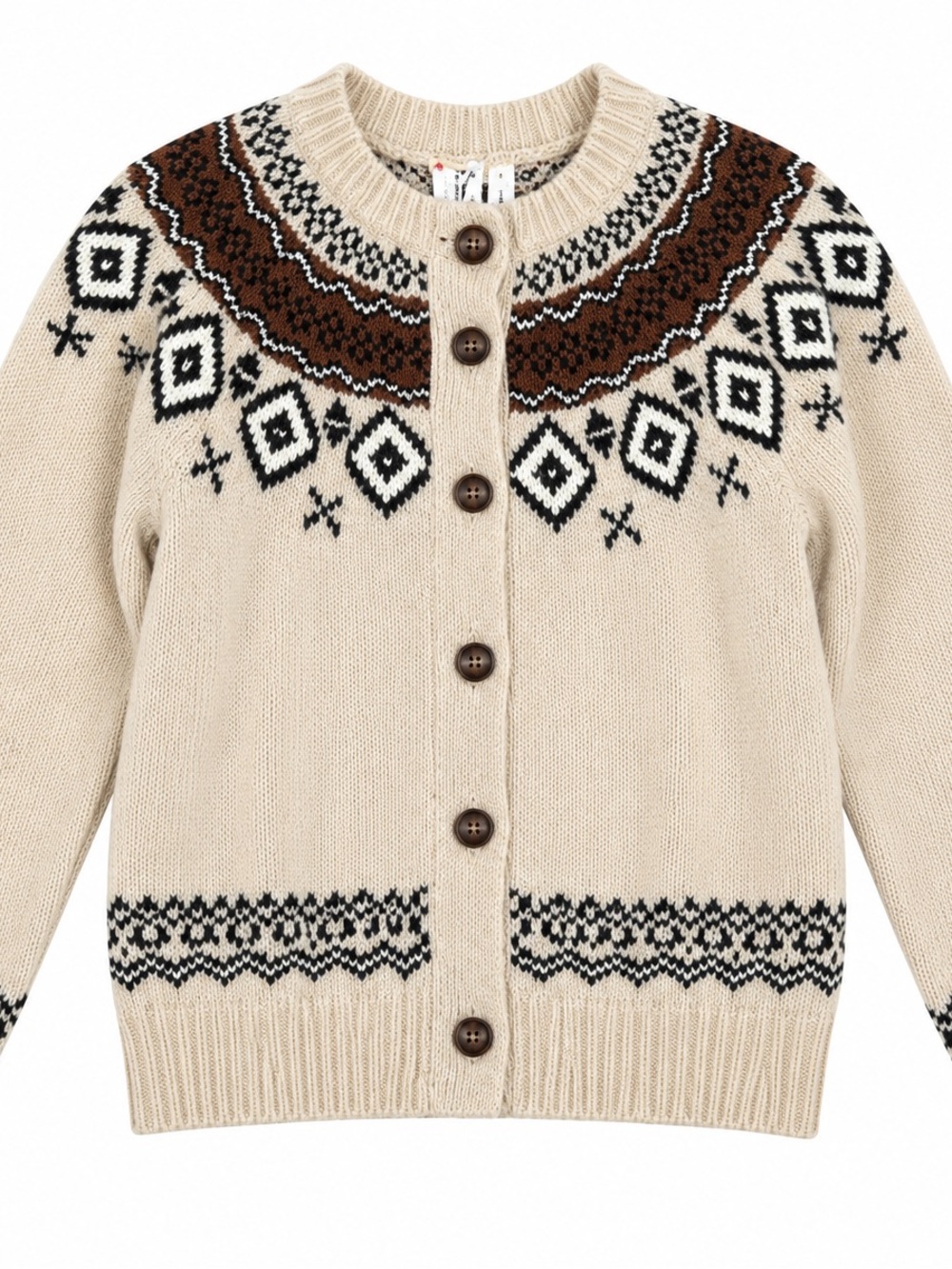 Marine Layer Women’s Ava Fair Isle Button-Up Cardigan - Beige, Brown, Black